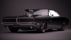 1969 Dodge Charger R/T Black Muscle Car with Supercharger and Red Accents HD wallpaper