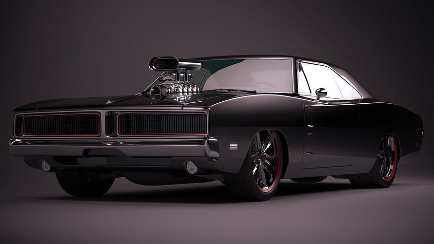 1969 Dodge Charger R/T Black Muscle Car with Supercharger and Red Accents HD wallpaper