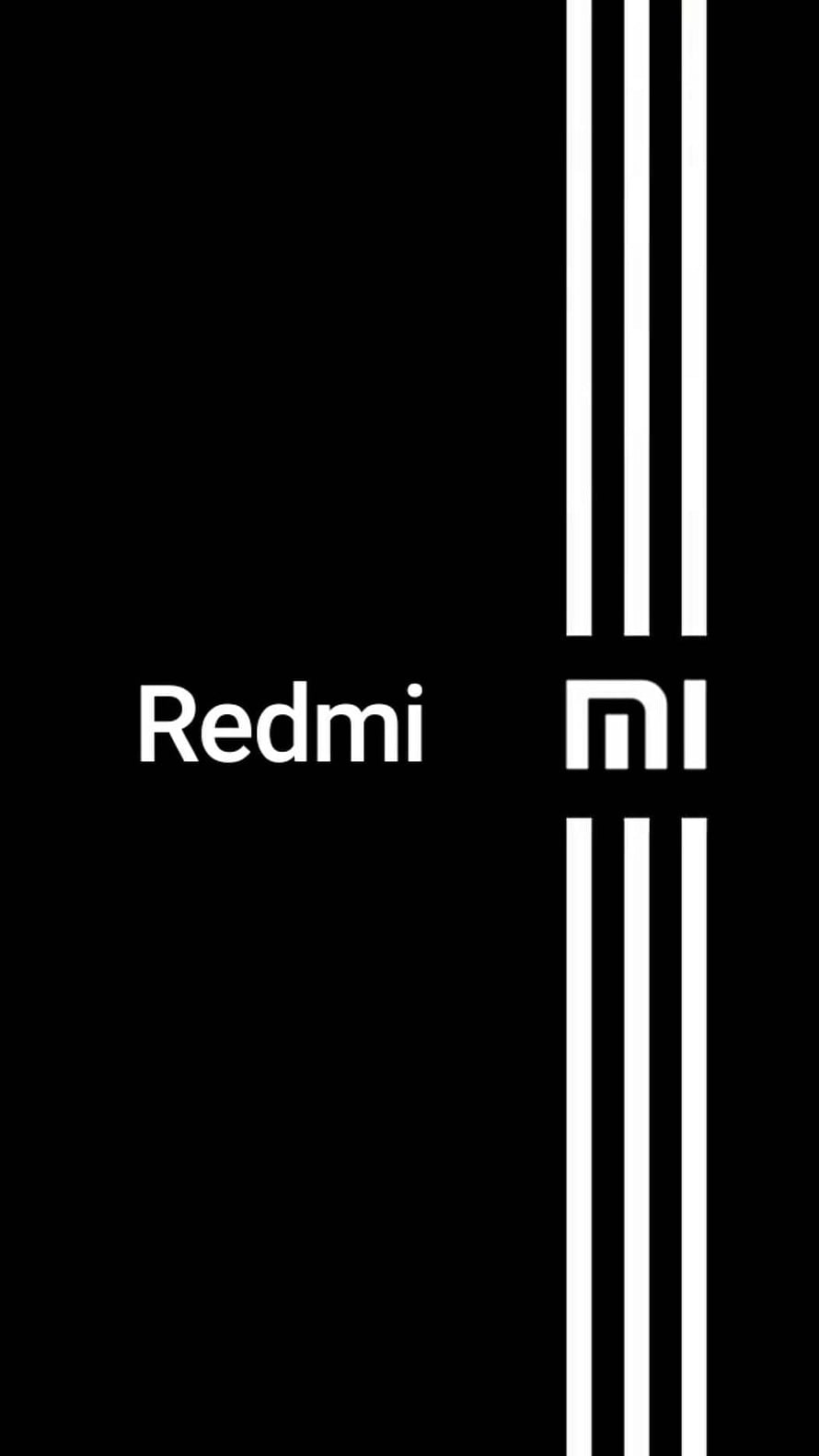 Minimalist Redmi and Xiaomi Logo Wallpaper with Vertical White Lines on Black Background HD phone wallpaper