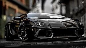 Black Lamborghini Aventador Front View on Urban Street HD wallpaper