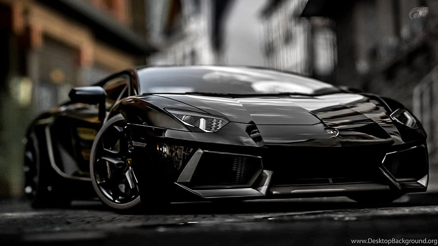 Black Lamborghini Aventador Front View on Urban Street HD wallpaper