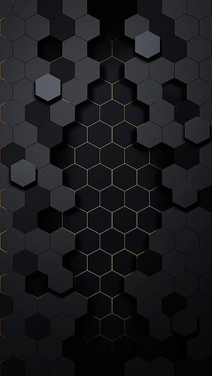 Dark Hexagonal Honeycomb Pattern With Gold Accents And 3D Depth HD phone wallpaper