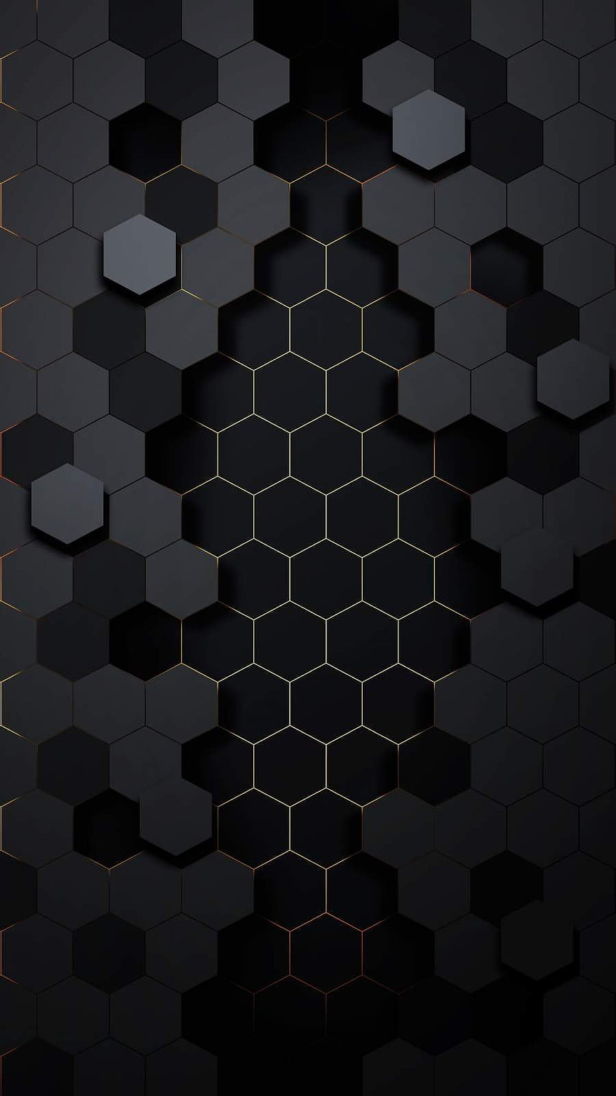 Dark Hexagonal Honeycomb Pattern With Gold Accents And 3D Depth HD phone wallpaper