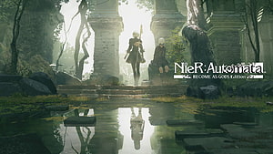 NieR Automata Become As Gods Edition: Two Characters in Misty Ruins HD wallpaper