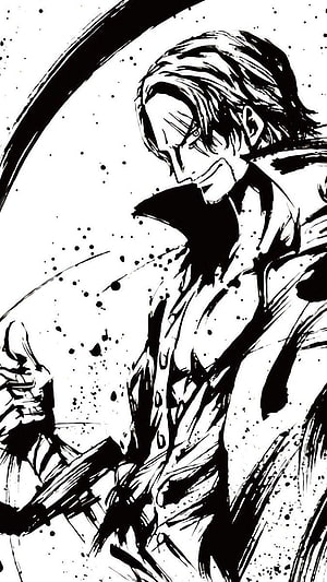 Shanks One Piece Manga Panel Black and White Ink Illustration HD phone wallpaper