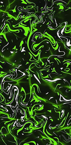 Neon Green and White Abstract Fluid Swirls on Dark Background HD phone wallpaper