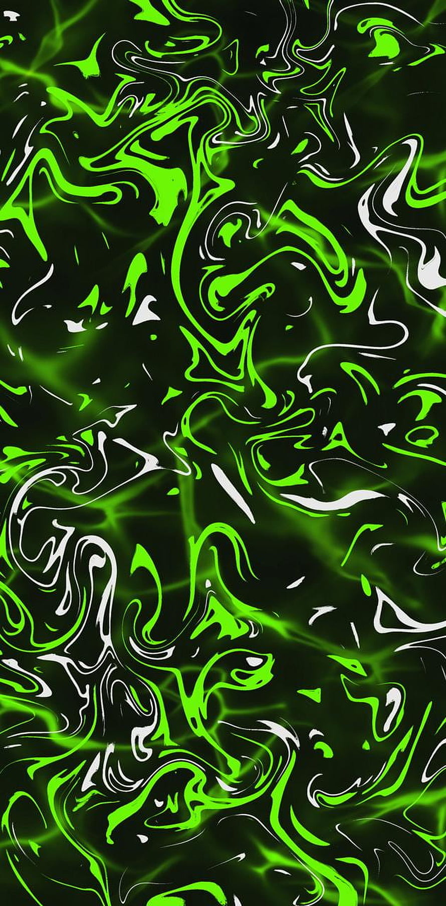 Neon Green and White Abstract Fluid Swirls on Dark Background HD phone wallpaper