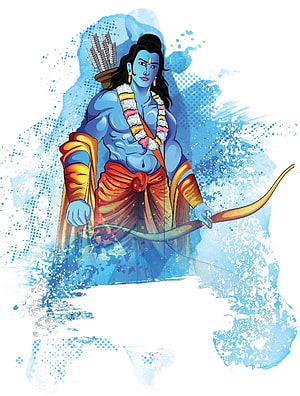 Blue-skinned Hindu deity Rama holding bow and arrows with floral garland HD phone wallpaper