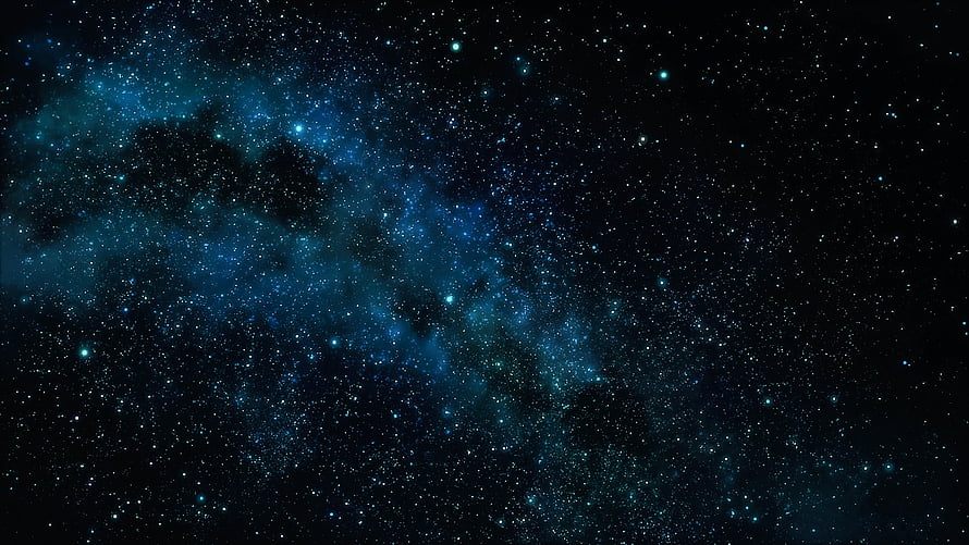 Deep Space Star Field with Blue Nebula and Dark Dust Lanes Against Black Sky HD wallpaper