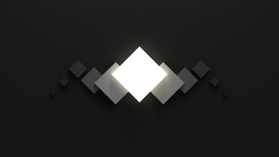 Minimalist 3D Abstract Geometric Diamond Shapes With Glowing Center On Dark Background HD wallpaper