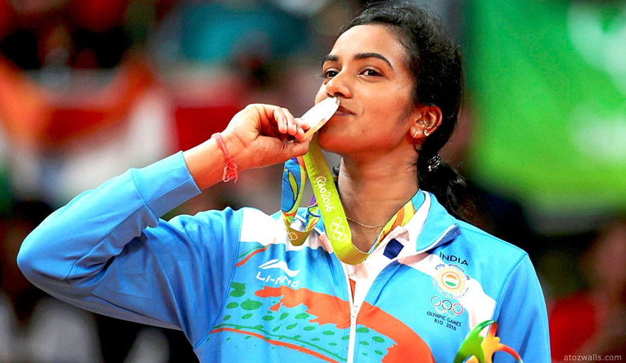 P V Sindhu Biting Gold Medal at Rio 2016 Olympics in India Team Jacket HD wallpaper