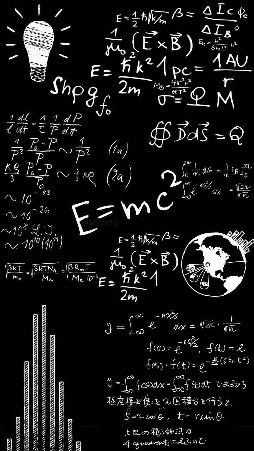 Handwritten Physics Equations and Scientific Diagrams on a Black Chalkboard HD phone wallpaper