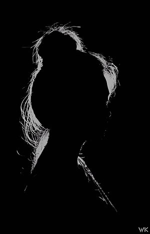 Silhouette of a Woman with Long Flowing Hair in High Contrast Black and White Art, Dark, Dark Girl HD phone wallpaper