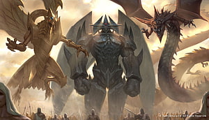 Yu-Gi-Oh Egyptian Gods and Dark Dragon Fantasy Illustration HD wallpaper