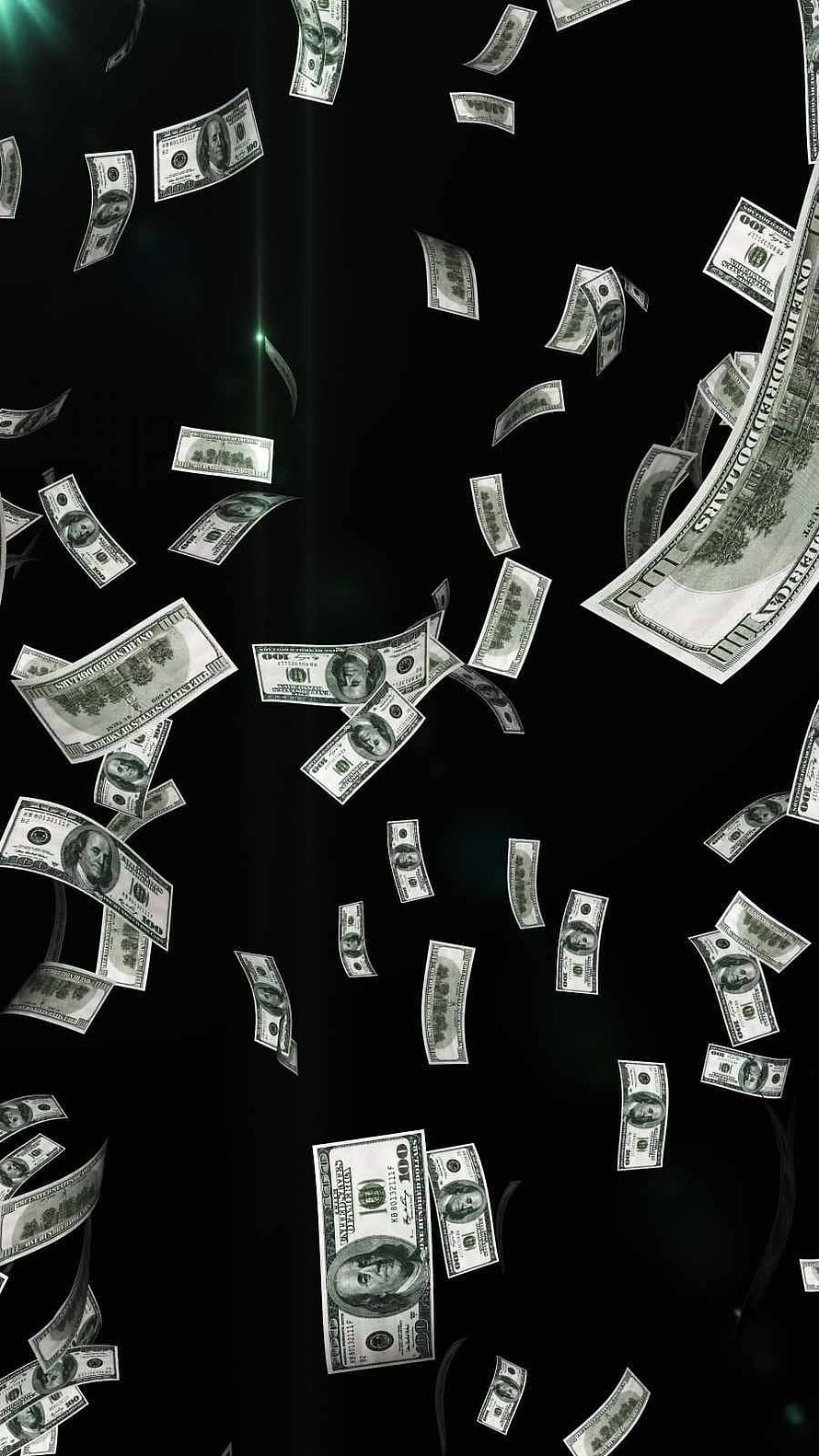 Falling US Dollar Bills Against a Dark Black Background HD phone wallpaper