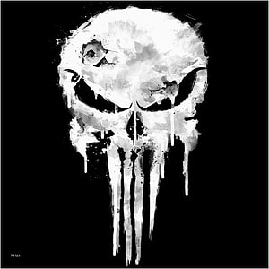The Punisher Skull Logo in Grunge White Paint Style on Black Background HD phone wallpaper