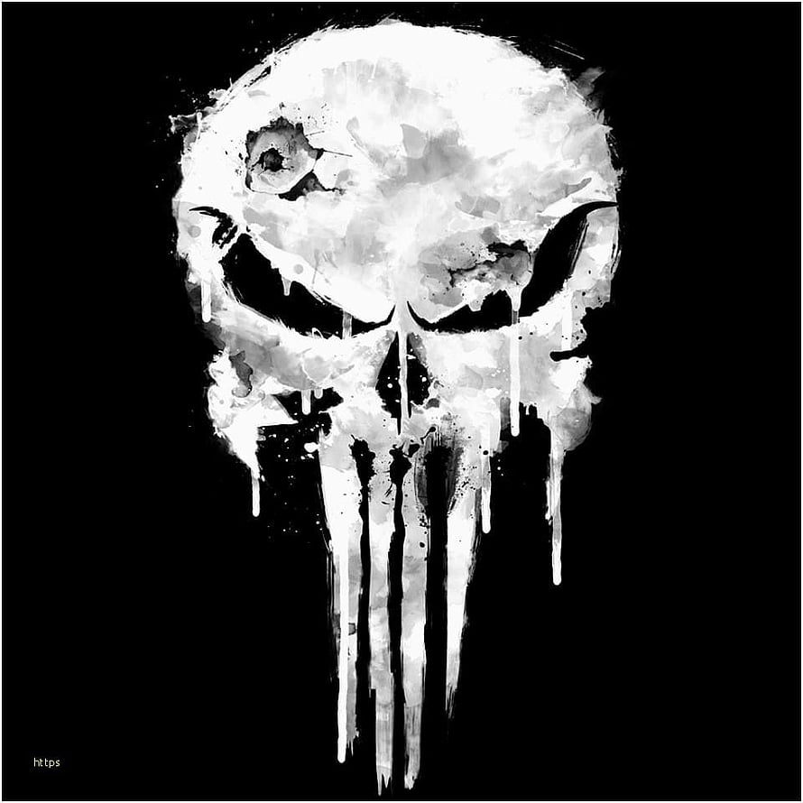 The Punisher Skull Logo in Grunge White Paint Style on Black Background HD phone wallpaper