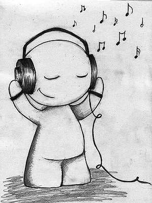 Cute Cartoon Character Wearing Headphones Listening to Music Sketch HD phone wallpaper