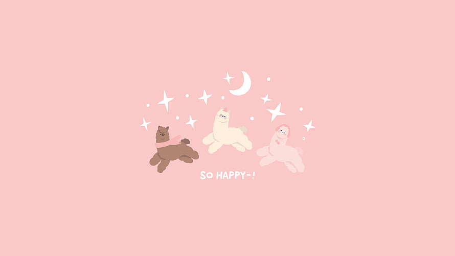 Cute Cartoon Puppies Flying Among Stars and Moon on Soft Pink Background HD wallpaper