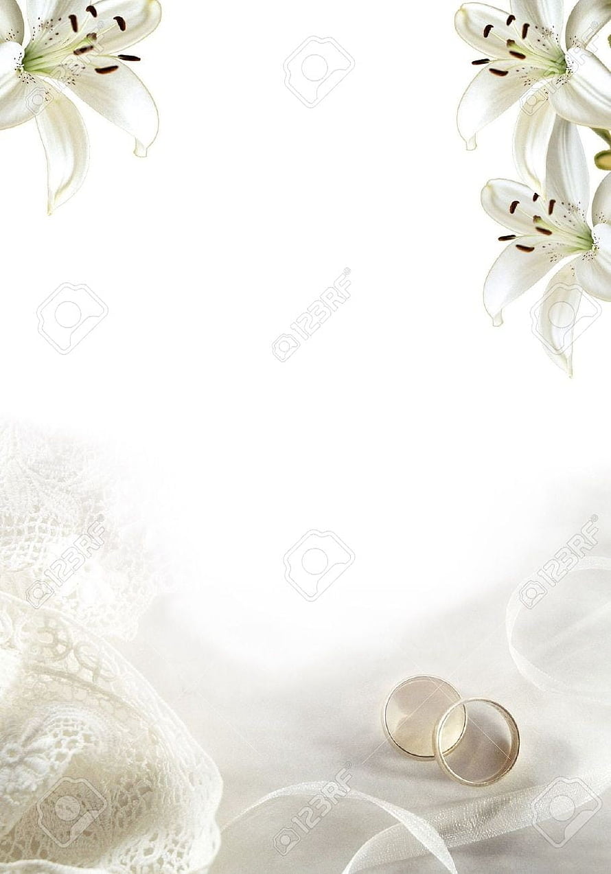 Elegant white lily flowers and gold wedding rings on lace fabric background HD phone wallpaper