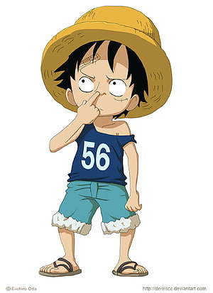 Monkey D. Luffy from One Piece wearing a straw hat and blue shirt with number 56 HD phone wallpaper