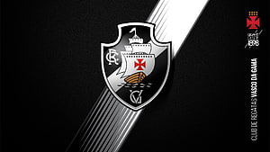 Vasco da Gama Club Crest on Black Background with Diagonal Stripe Design HD wallpaper