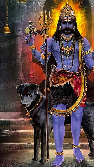 Lord Shiva with Trishul and Black Dog Wallpaper HD phone wallpaper
