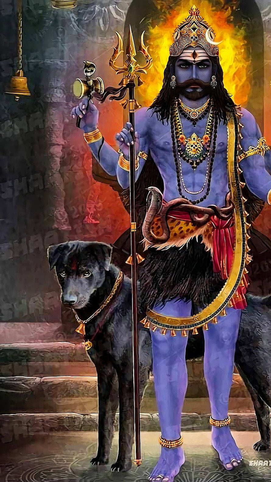 Lord Shiva with Trishul and Black Dog Wallpaper HD phone wallpaper