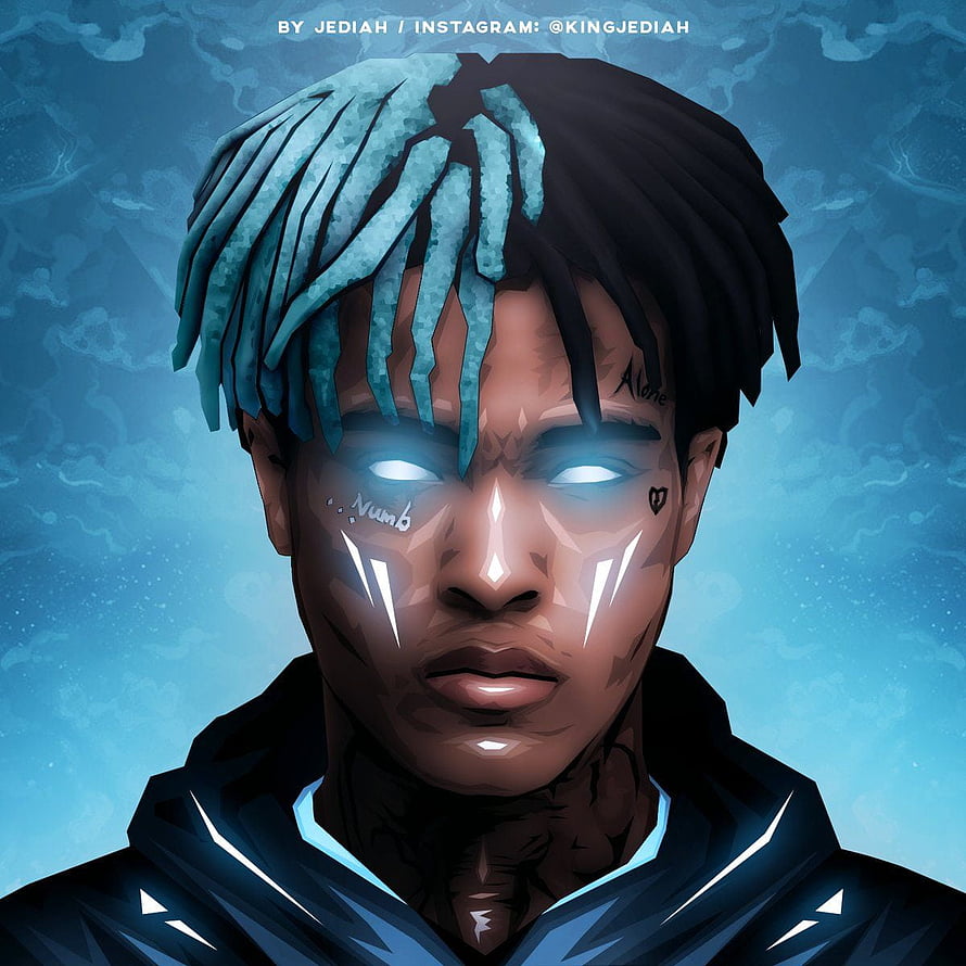 XXXTentacion Digital Portrait with Glowing Eyes and Blue Dreads HD phone wallpaper