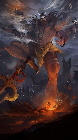 Shiva Tandav Cosmic Dance Digital Art with Trishula and Crescent Moon HD phone wallpaper