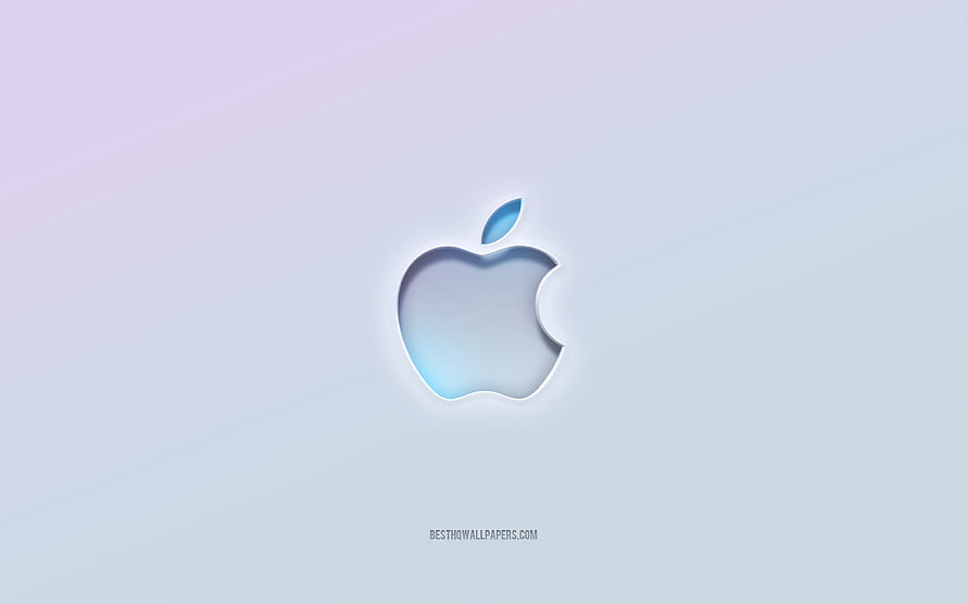 Apple Logo Cutout Design with Soft Blue Gradient on Minimalist Background HD wallpaper