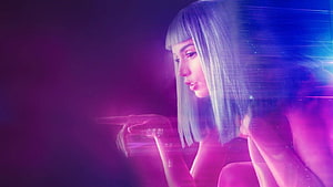 Blade Runner 2049 Joi Hologram in Neon Pink and Blue Light HD wallpaper