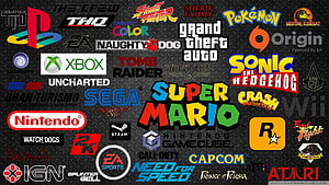 Retro Video Game Franchise Logo Collection on Dark Metal Background HD wallpaper