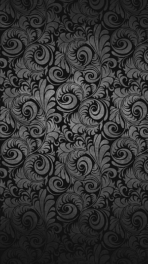 Elegant Black and Grey Damask Wallpaper with Vintage Floral Scroll Pattern HD phone wallpaper