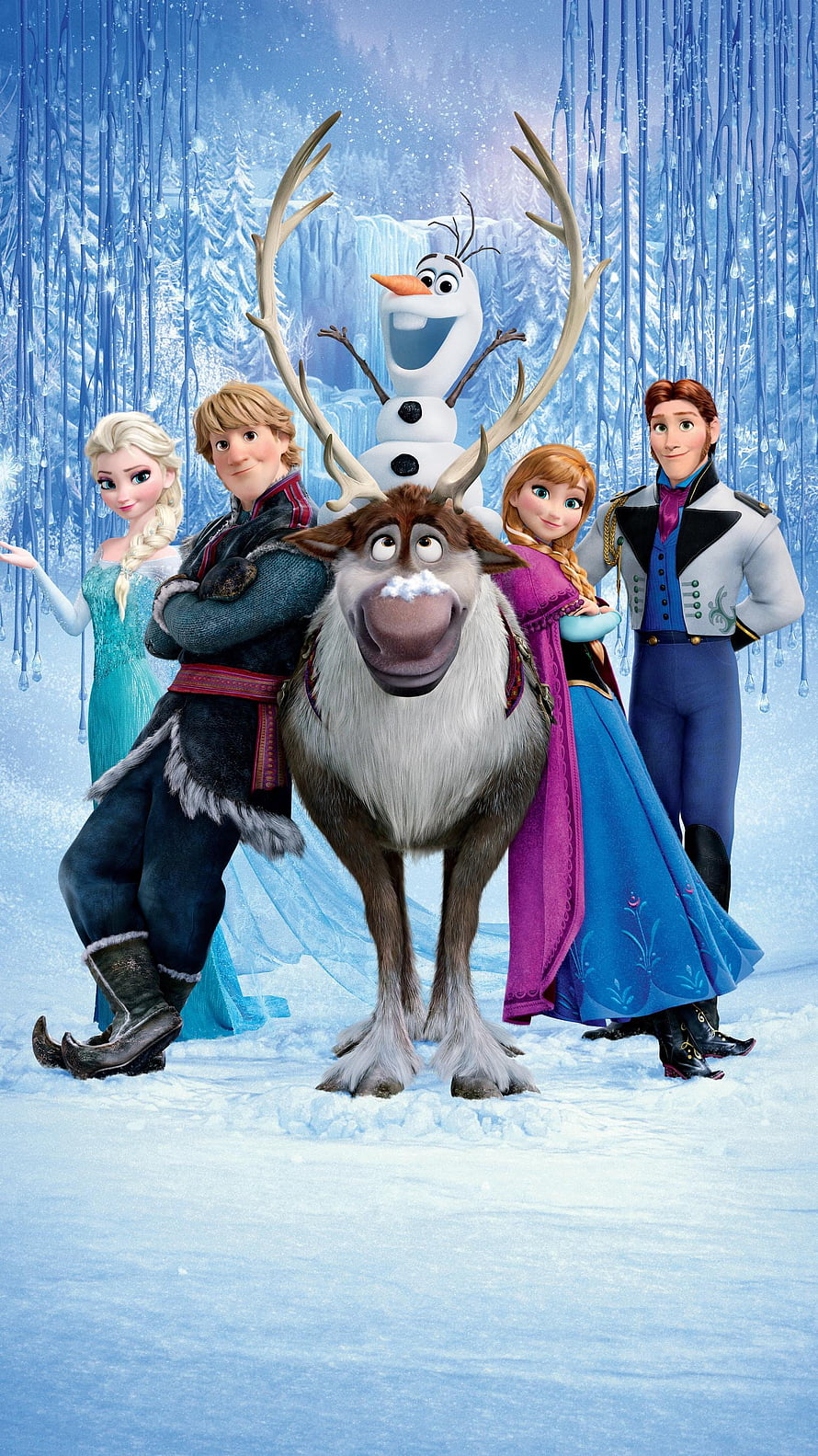 Frozen 2 Movie Poster Featuring Elsa Anna Kristoff Sven Olaf and Hans in Ice Palace HD phone wallpaper
