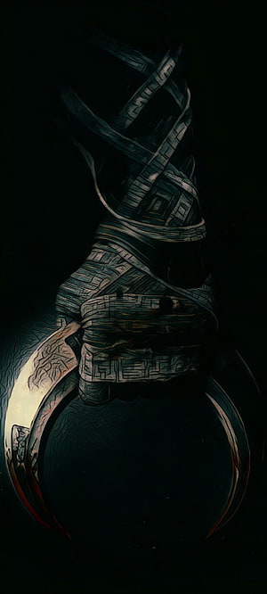 Dark Fantasy Mummy Warrior with Crescent Blade in Shadowy Atmosphere HD phone wallpaper