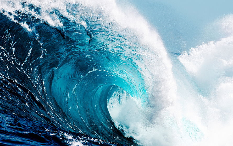 Dramatic Ocean Wave Barrel Curling With White Foam And Turquoise Water HD wallpaper