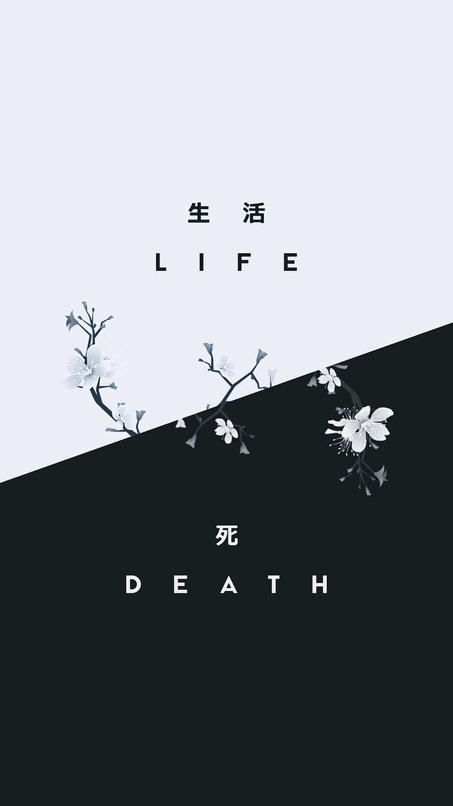 Minimalist Japanese Cherry Blossom Design with Life and Death Typography HD phone wallpaper