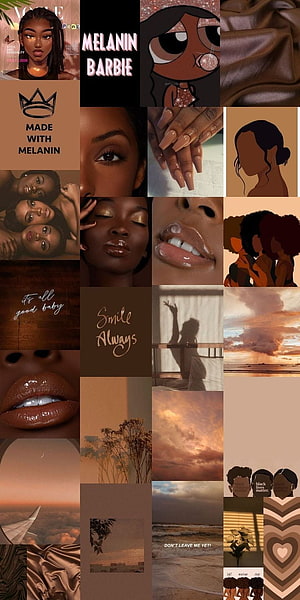 Melanin Praise Aesthetic Collage Featuring Brown Tones, Black Beauty, and Inspirational Quotes HD phone wallpaper
