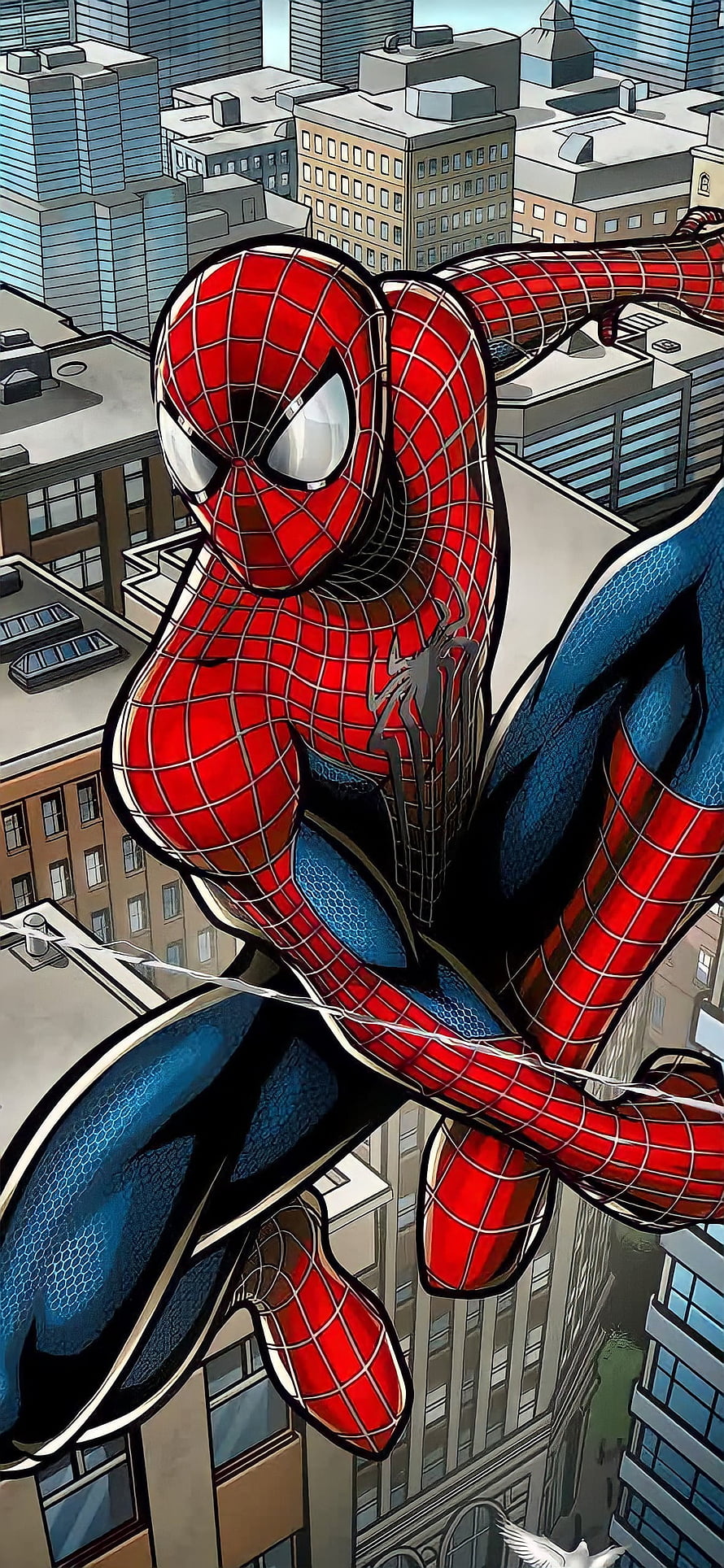Spider-Man Swinging Through City Skyscrapers in Classic Red and Blue Suit, Spider-Man Andrew G, Superheroes, No_way_home, Batman, Heroes, Comics, Ironman, Avengers, Marvel, Spiderman HD phone wallpaper