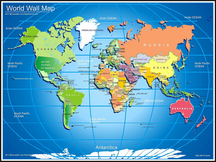 Colorful Political World Map Wall Chart With Labeled Countries And Oceans HD wallpaper