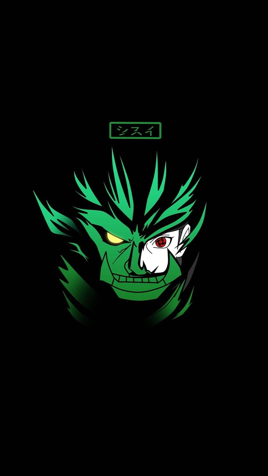 Shisui Uchiha Anime Portrait With Sharingan And Green Hair On Black Background HD phone wallpaper