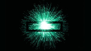 Emerald Fiber Optic Burst Radiating From Central Core Against Black Background HD wallpaper