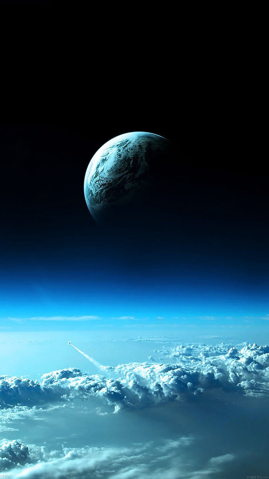 Earth Rising Above Clouds With Rocket Trail in Deep Space HD phone wallpaper