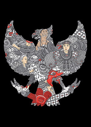 Indonesian Cultural Figures and Mythical Creatures in Garuda Silhouette Illustration HD phone wallpaper