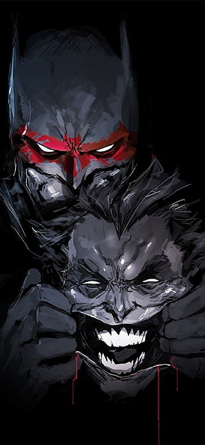 Batman Holding Joker's Head Dark Digital Art Wallpaper, Batman, Joker, Dc Universe, Comics, Artwork HD phone wallpaper