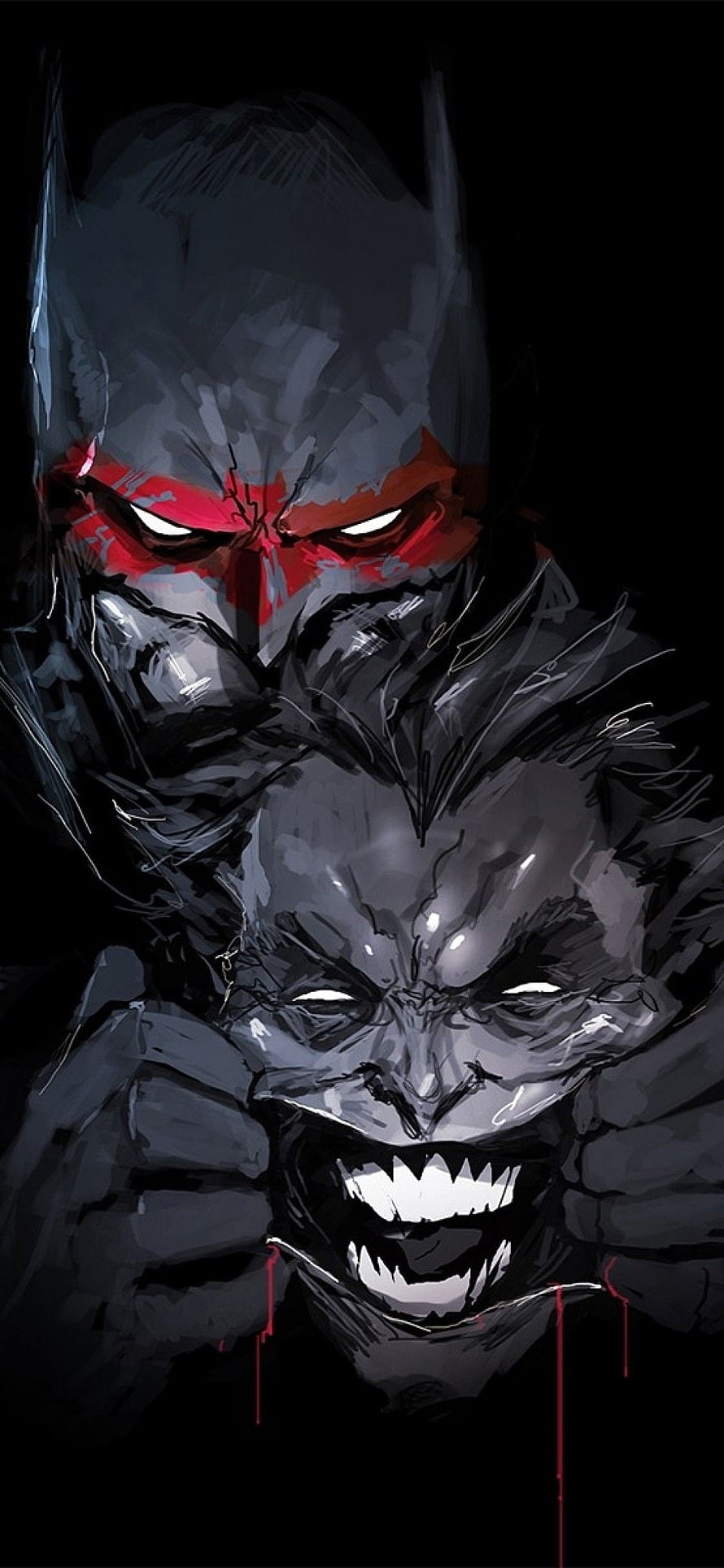 Batman Holding Joker's Head Dark Digital Art Wallpaper, Batman, Joker, Dc Universe, Comics, Artwork HD phone wallpaper