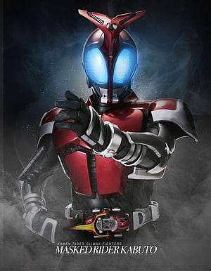 Kamen Rider Kabuto Hero Portrait with Glowing Blue Eyes and Red Armor HD phone wallpaper
