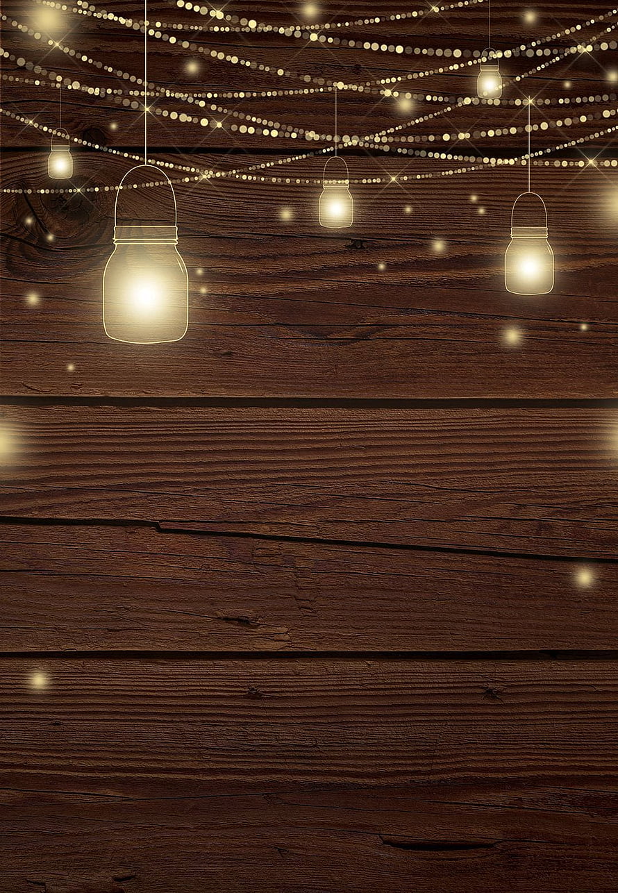Warm String Lights Hanging Against Rustic Dark Wood Plank Background HD phone wallpaper