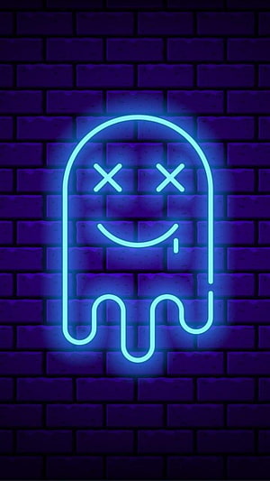 Blue Neon Ghost Sign on Dark Brick Wall Background HD phone wallpaper